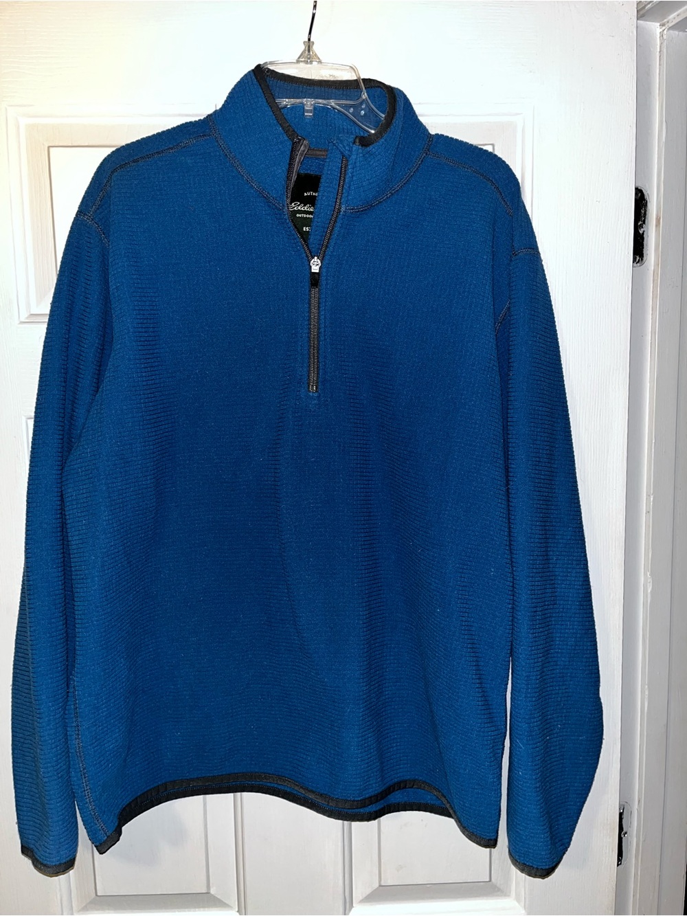 Eddie Bauer Men's Blue Quarter Zip Pullover with Dark Trim